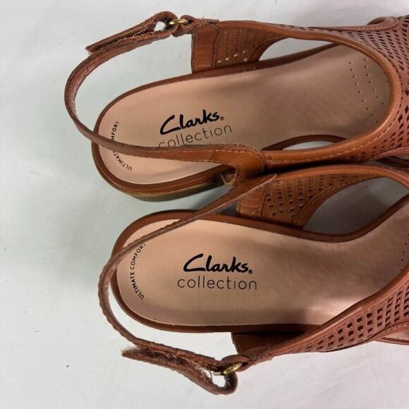 Clarks Sandals Womens 10 Tan Caroleigh Star Heeled Leather Open Toe - Picture 5 of 11